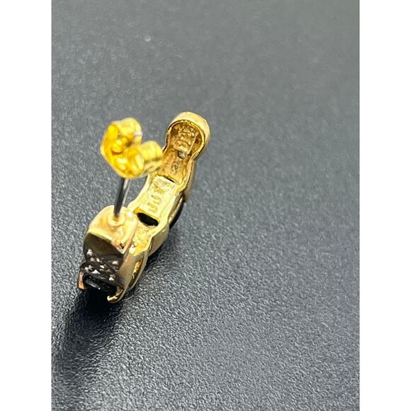 JJT 925 Sterling Vermeil Vintage Blue Topaz Diamond Half Hoop J Post Earrings - Picture 7 of 11